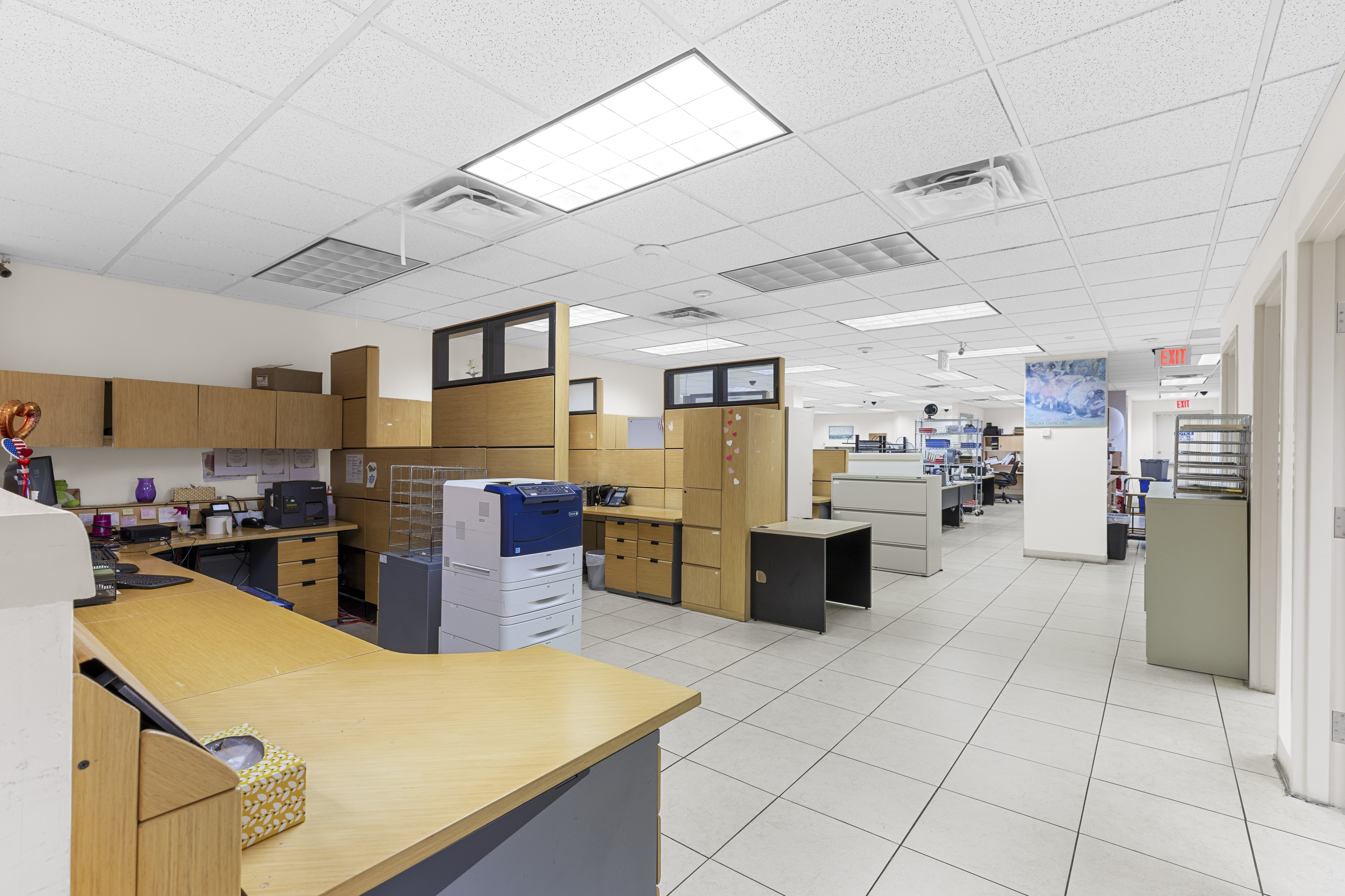 Large open office with cubicles